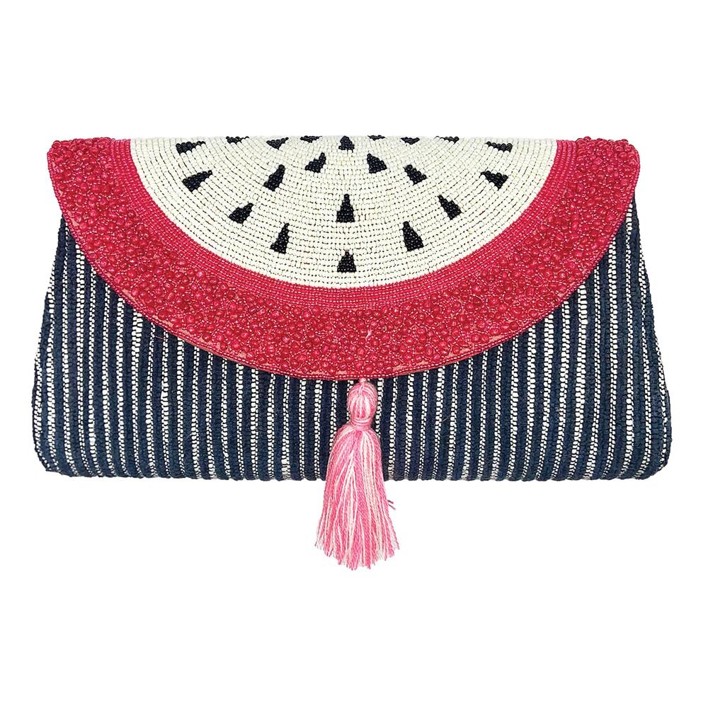 Tropical Passion Fruit Beaded Tassel Hard Clutch - Rounded Evening Bag